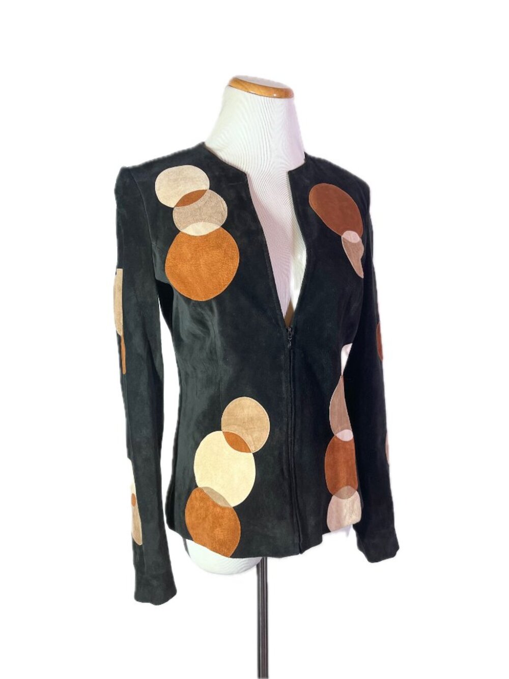 Belle Sport Size S Suede Zip-Front Jacket Circles Design